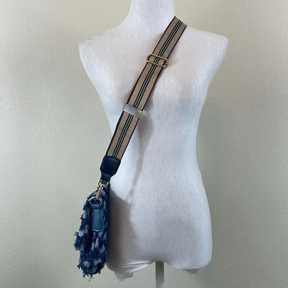 Blue checker canvas fuzzy crossbody bag - Picture 2 of 9